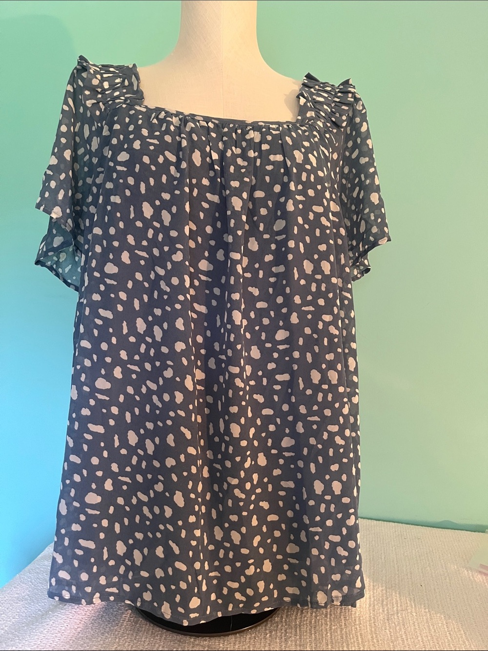 JODIFL Navy Blue Spotted Off-Shoulder Blouse